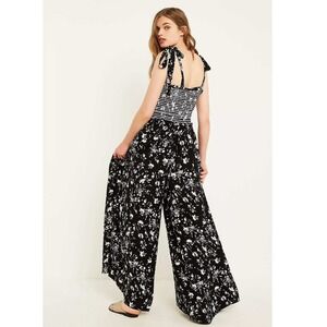 Free People M Black Floral Color My World Wide Leg Jumpsuit Anthropologie Boho